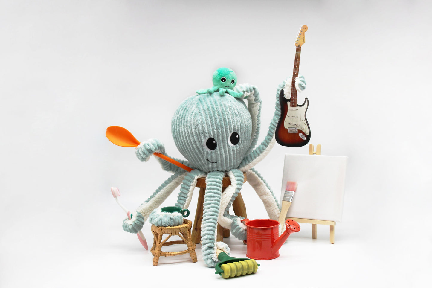 Peluche pieuvre Filou maman et son bébé menthe - Les Ptipotos