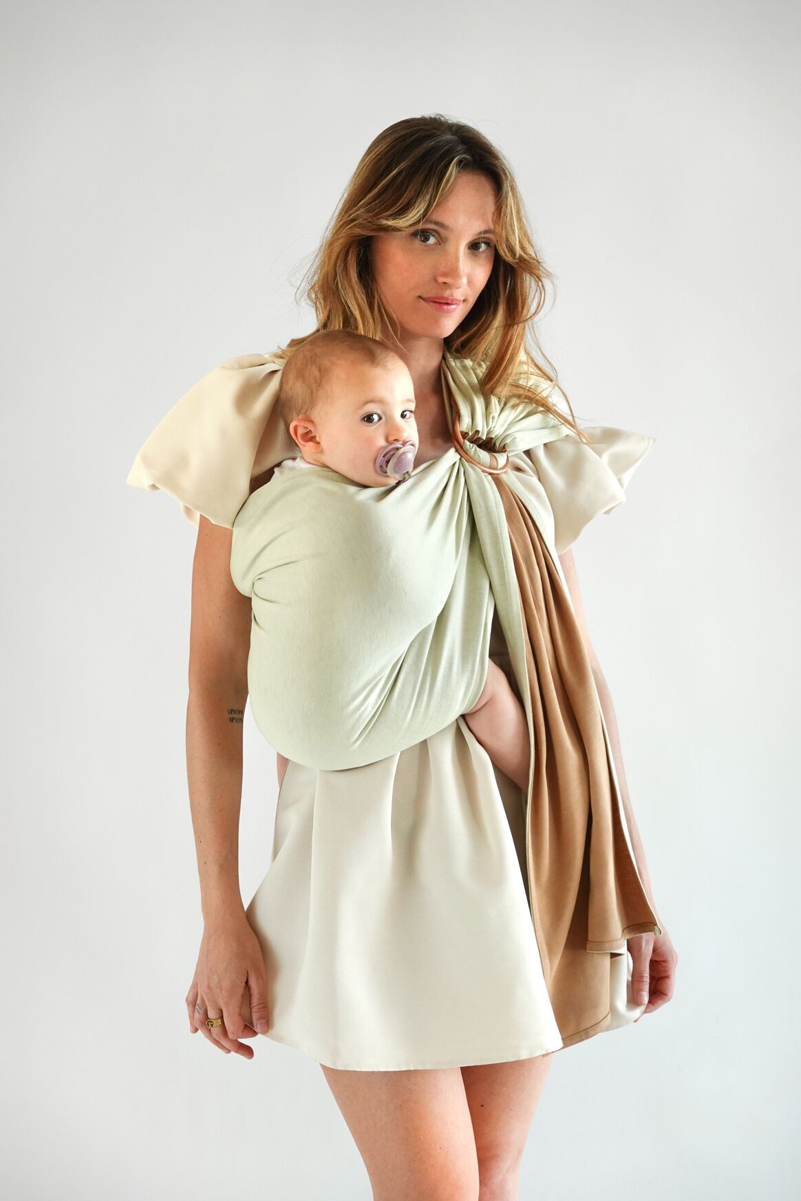 Nouveauté ! Echarpe Sling Petite Echarpe Sans Noeud Pistacchio/Cappuccino