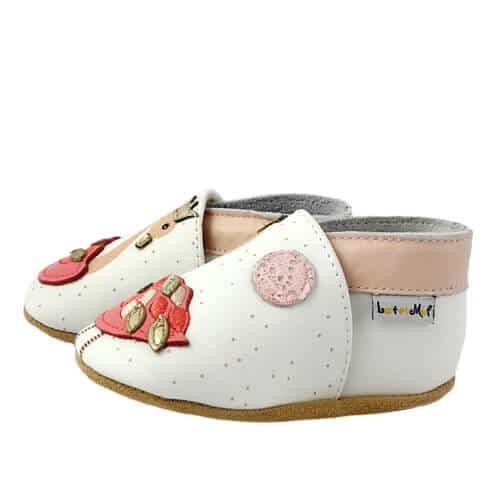 CHAUSSONS CUIR SOUPLE FLAMANTS ROSES