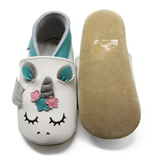 PAIRE DE CHAUSSONS CUIR SOUPLE LICORNE