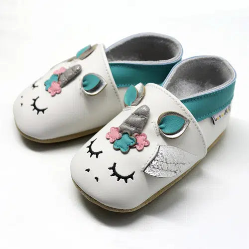 PAIRE DE CHAUSSONS CUIR SOUPLE LICORNE