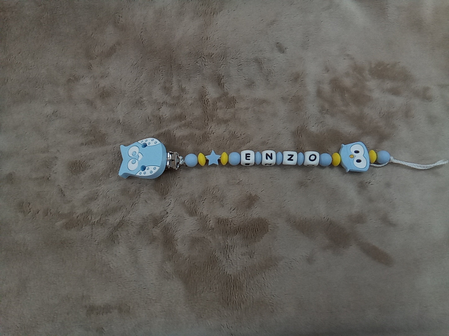 Attache sucette silicone hibou bleu à personnaliser