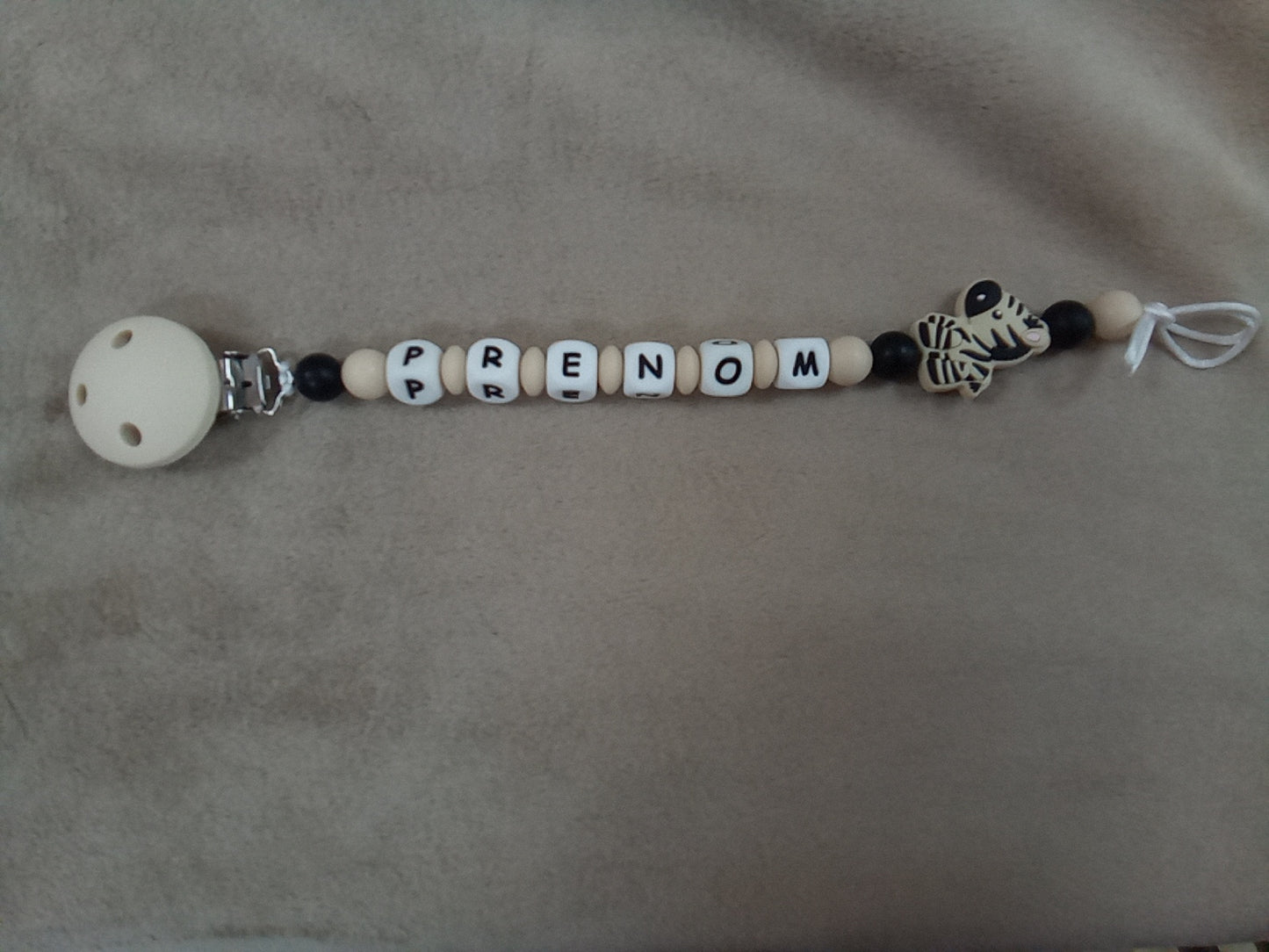 Attache sucette silicone zebre à personnaliser