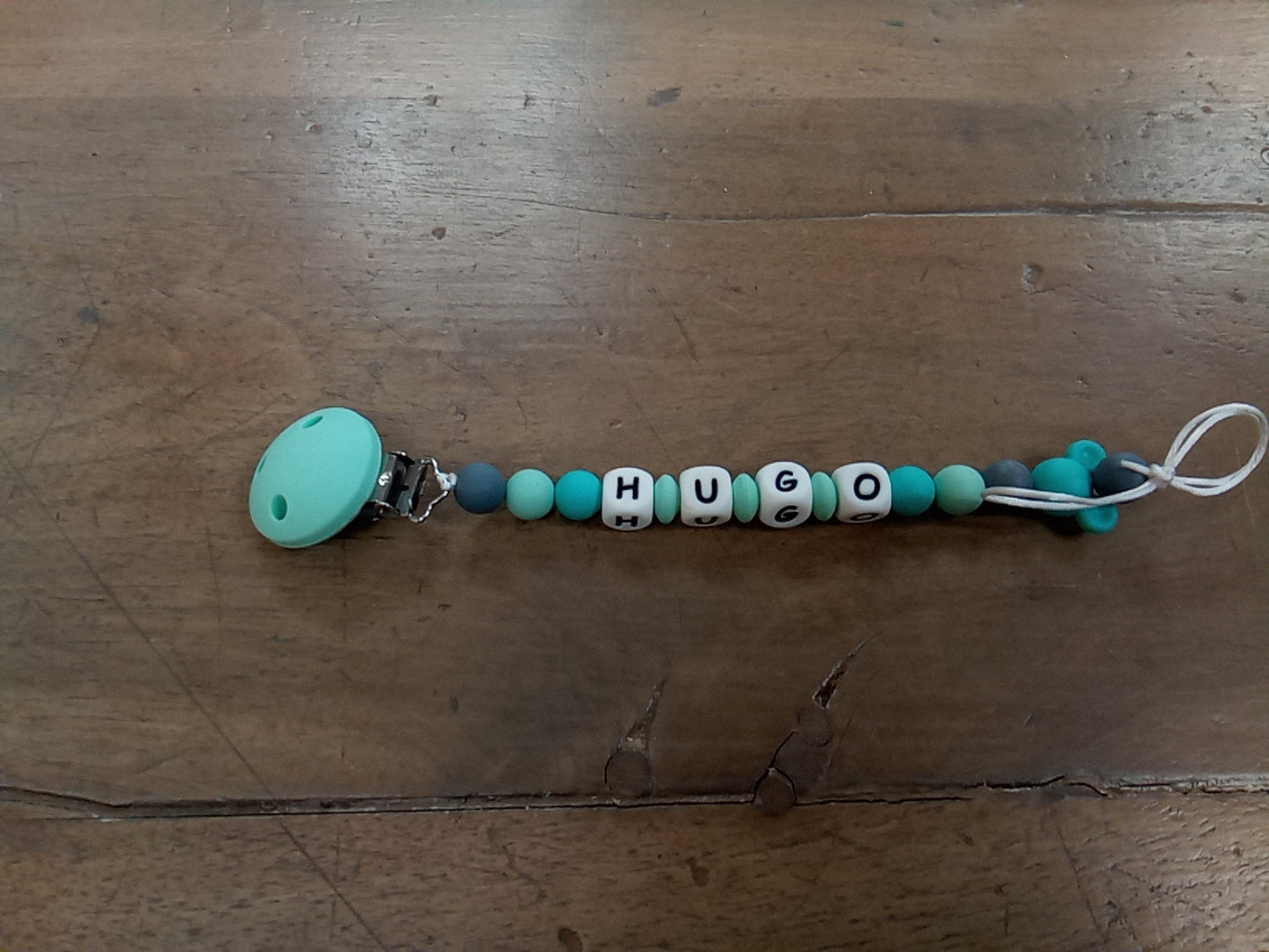 Attache sucette silicone souris verte à personnaliser