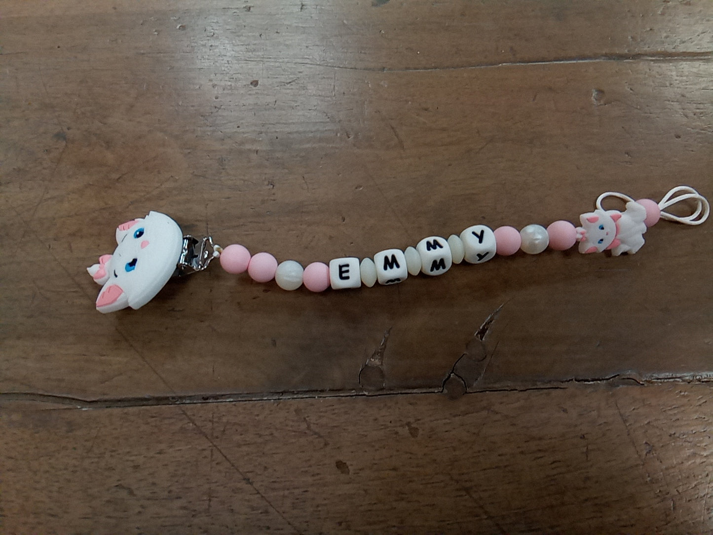Attache sucette silicone chat blanc à personnaliser