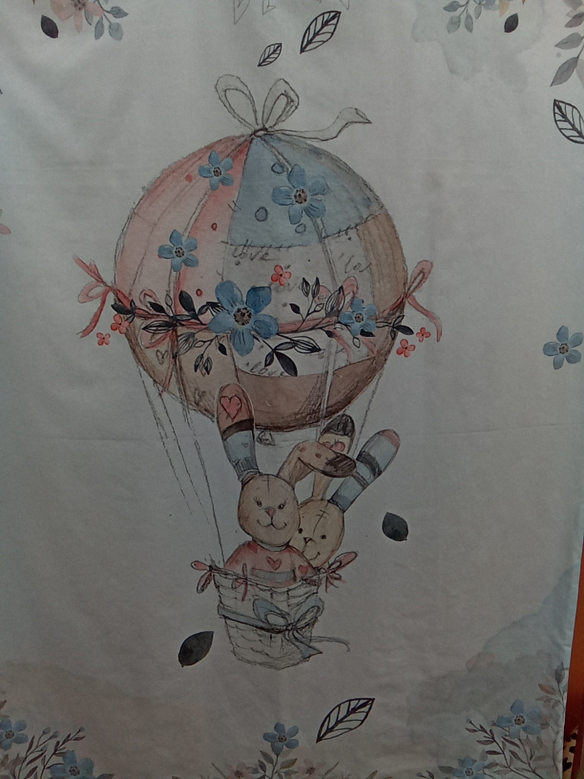 Couverture 75*100 lapin montgolfière minky framboise