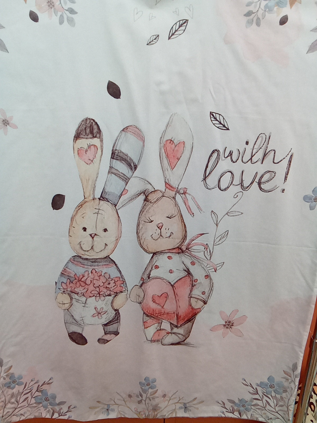 Couverture 75*100 lapin with love minky bleu ciel