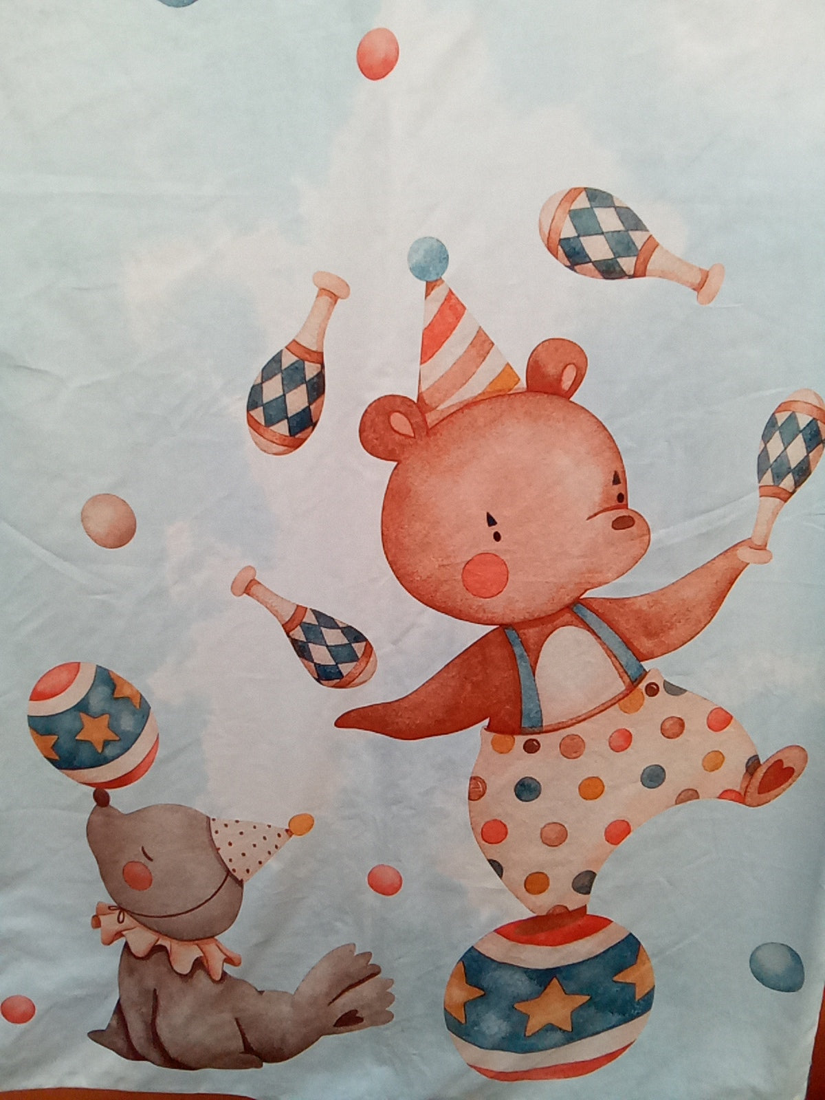 Couverture 75*100 circus garçon minky bleu fonce