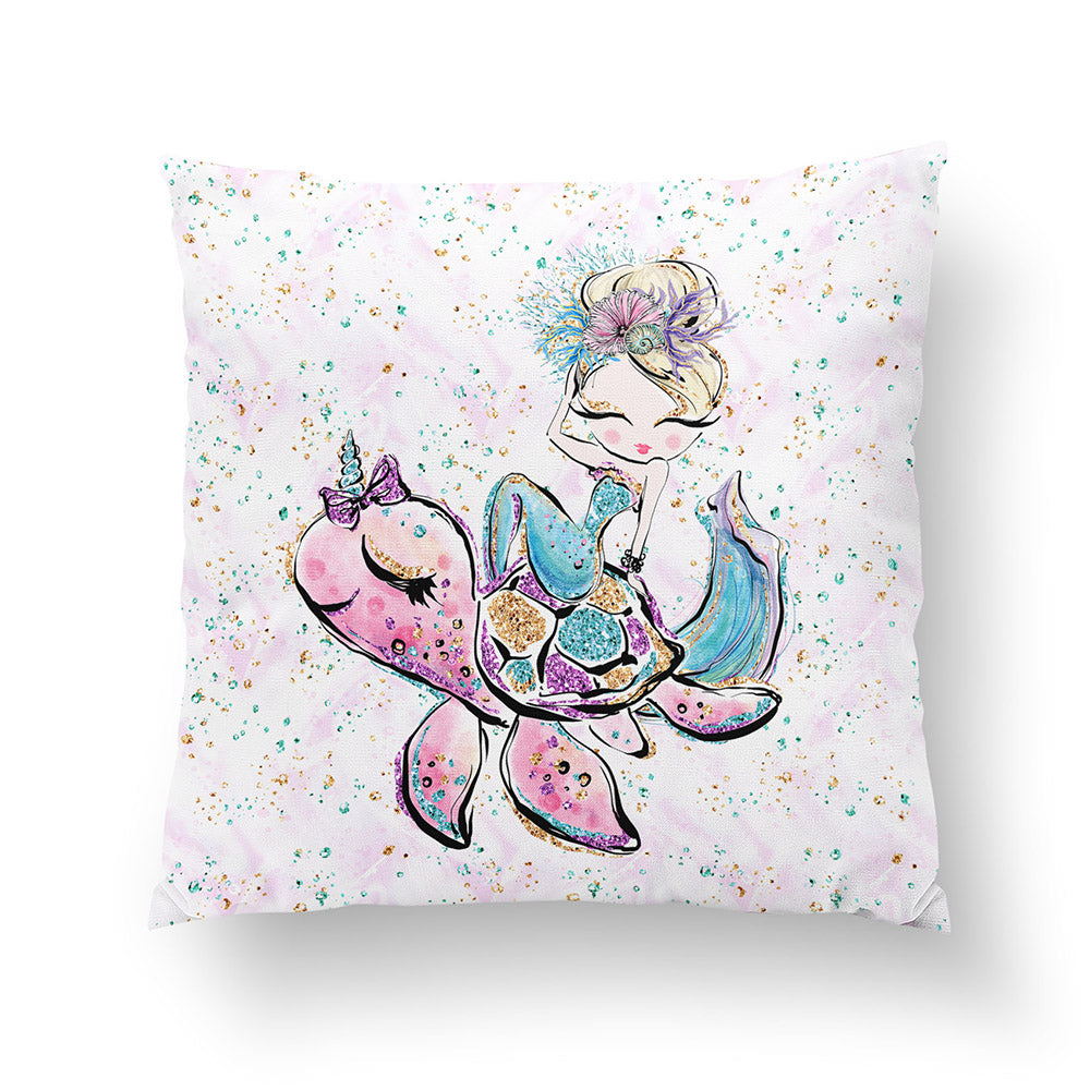Coussin 35*35 Sirène E, sirène et tortue