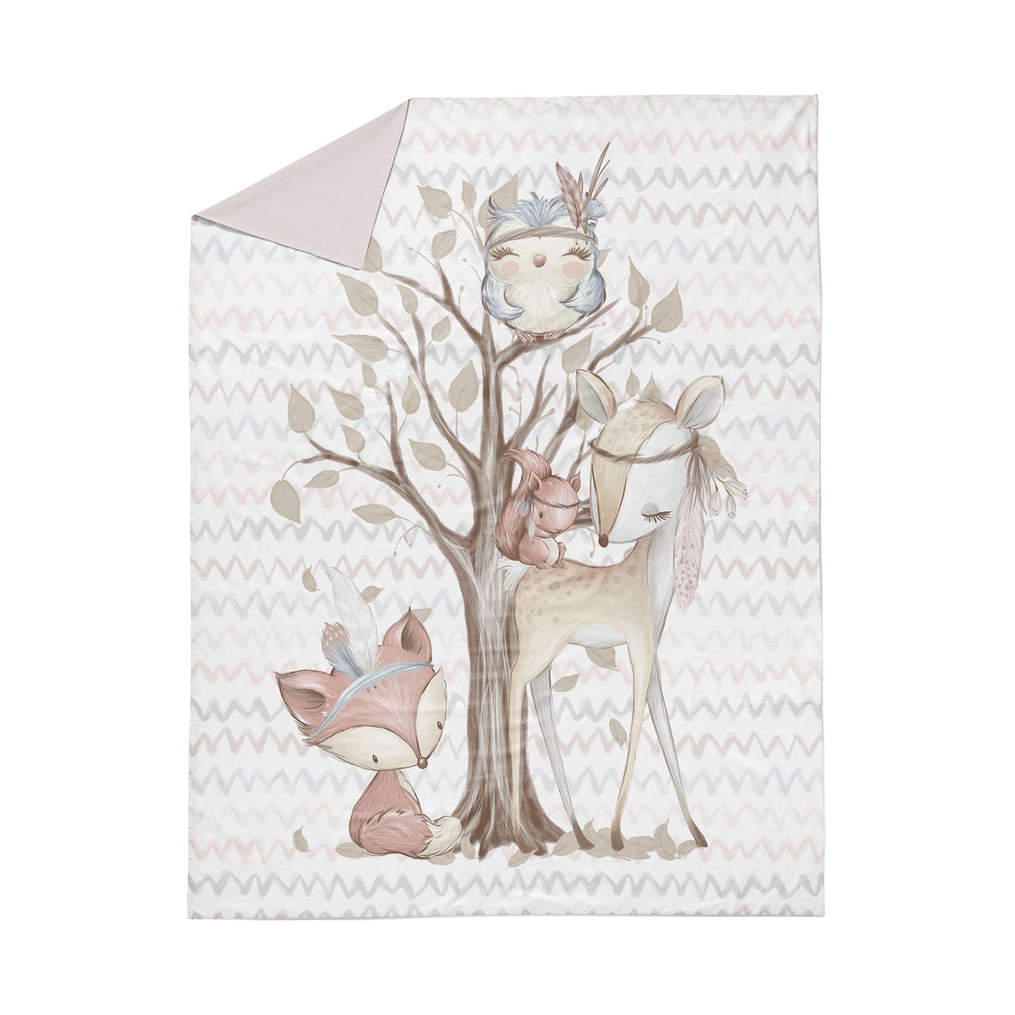 Couverture 75*100 les amis de la forêt minky rose Clair