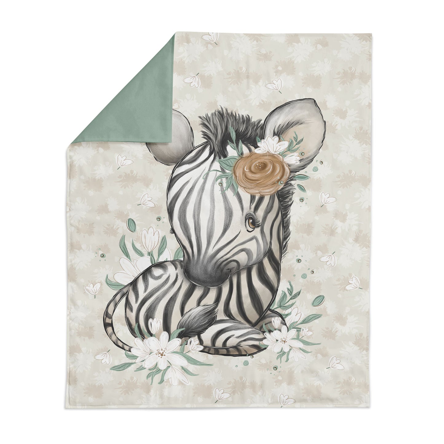 Couverture 75*100 animaux Afrique fille Minky vert fonce