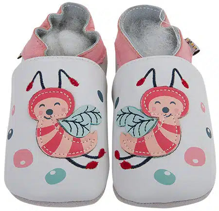 PAIRE DE CHAUSSONS CUIR SOUPLE ABEILLES