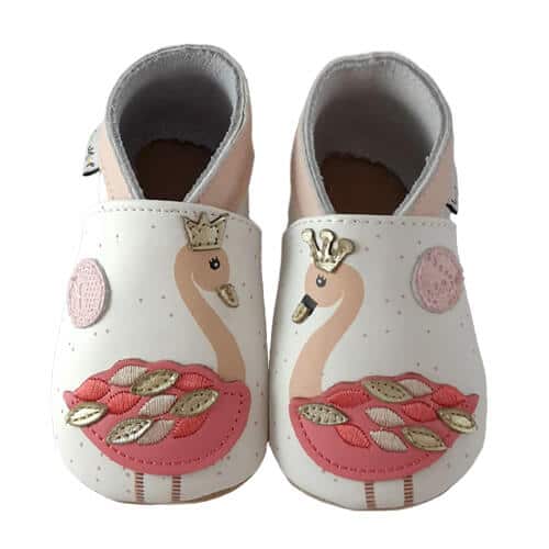 CHAUSSONS CUIR SOUPLE FLAMANTS ROSES