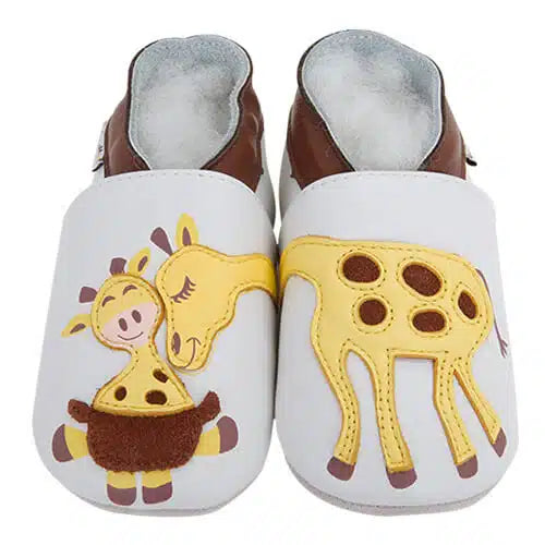 PAIRE DE CHAUSSONS CUIR SOUPLE CÂLIN DE GIRAFE