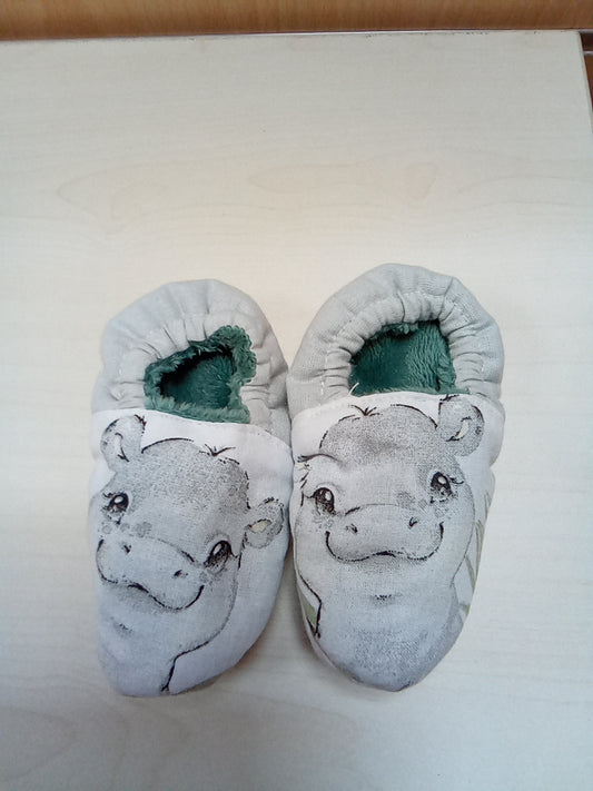 Paire de Chaussons bébé 0-6 mois hippo gris