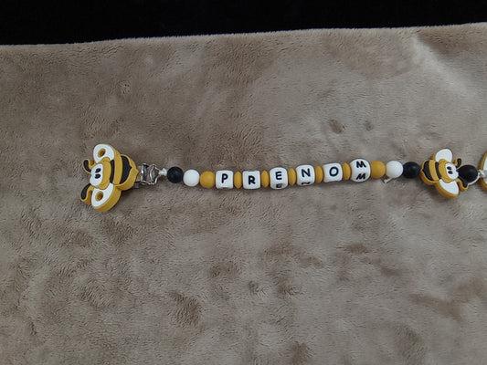 Attache sucette silicone abeille à personnaliser